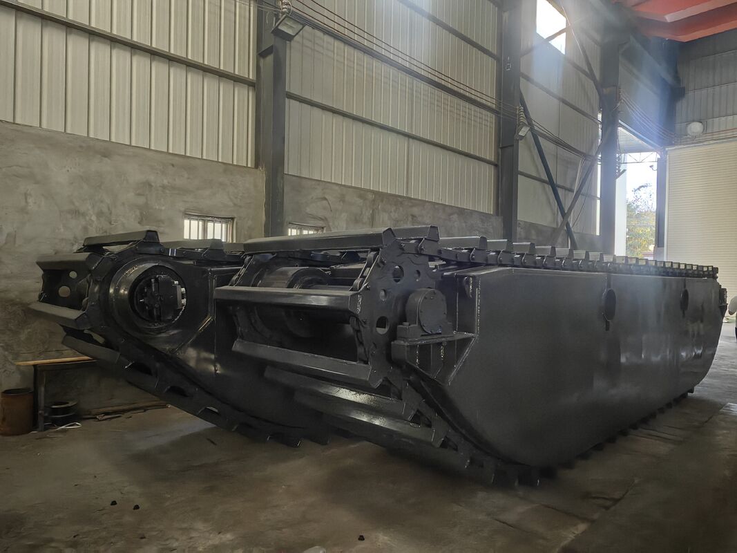 Custom Built Amphibious Excavator Pontoon Float for River Lake Swamp Dredging Buggy Undercarriage Supplier